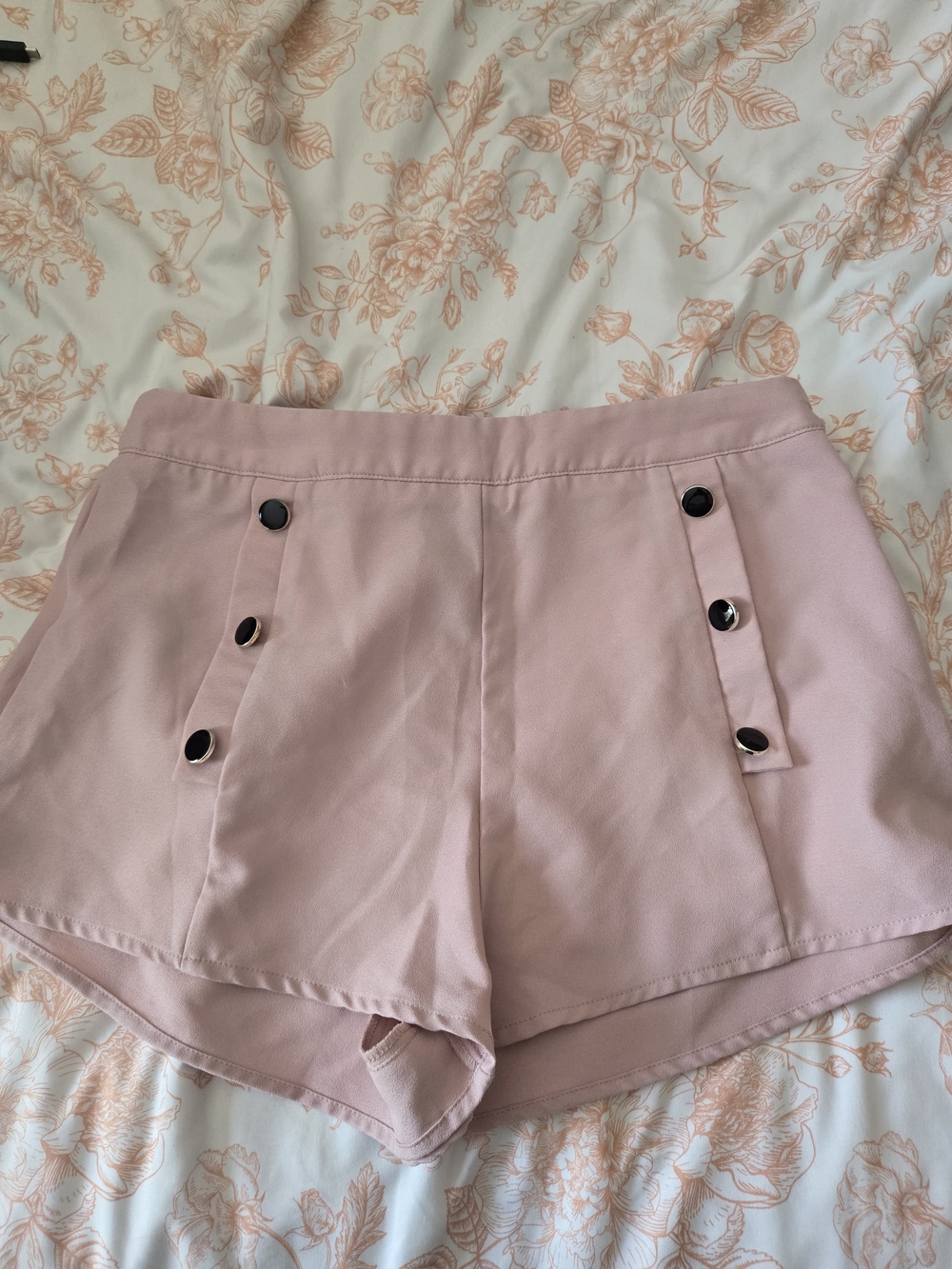SHEIN Blush Pink High Waist Button-Detail Shorts